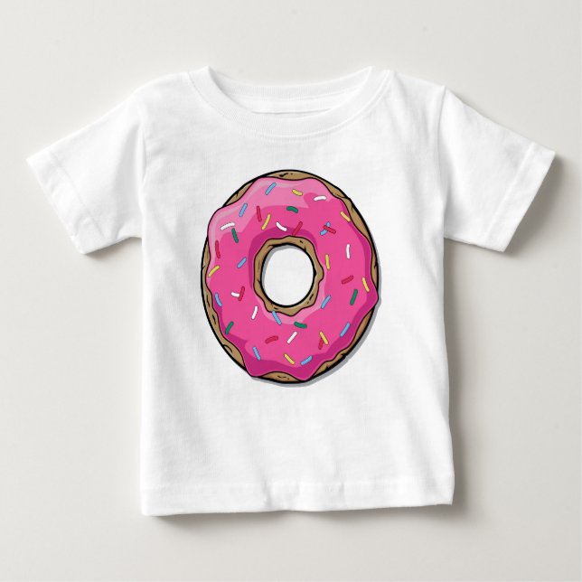 Cartoon-rosa Krapfen mit besprüht Baby T-shirt (Vorderseite)