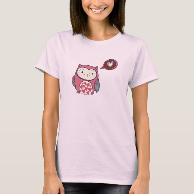 Cartoon Rosa Liebe Owl T-Shirt (Vorderseite)