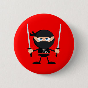 Cartoon Roter Ninja Krieger mit zwei Katana Button