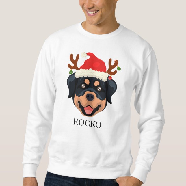 Cartoon Rottweiler-Weihnachtsmannmütze Sweatshirt (Vorderseite)
