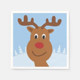 Cartoon Rudolph the Reindeer Blue Serviette