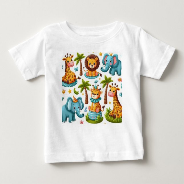 Cartoon Safari Animals Baby T - Shirt (Vorderseite)
