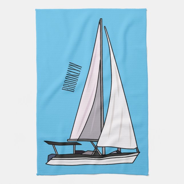 Cartoon Sailboat Geschirrtuch (Vertikal)