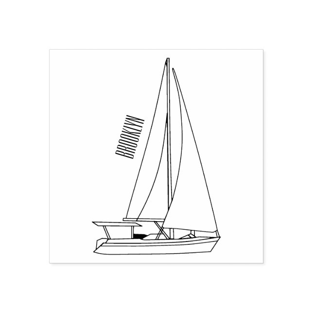 Cartoon Sailboat Gummistempel (Prägung)