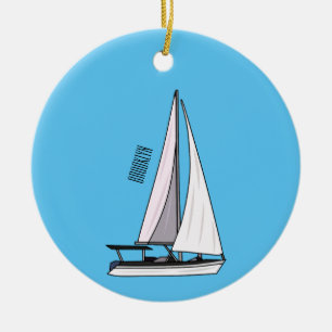 Cartoon Sailboat Keramik Ornament