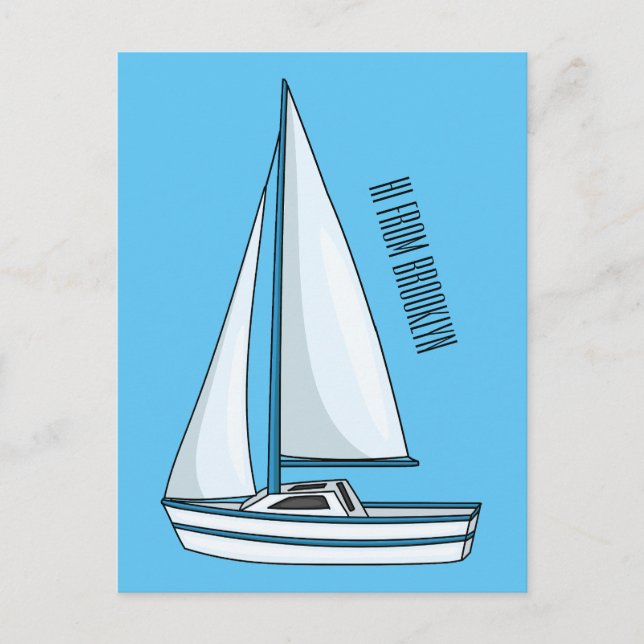 Cartoon Sailboat Postkarte (Vorderseite)