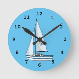 Cartoon Sailboat Runde Wanduhr