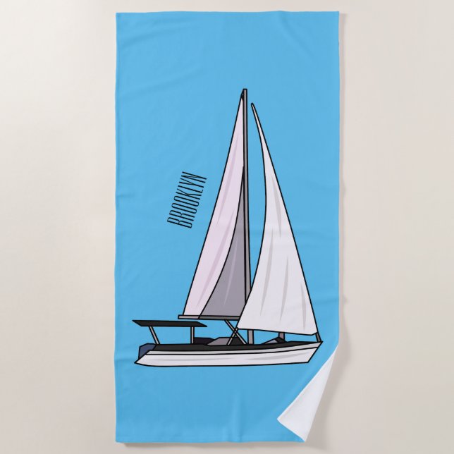 Cartoon Sailboat Strandtuch (Vorderseite)
