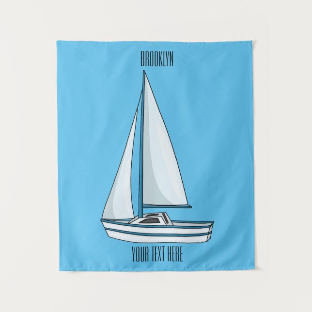 Cartoon Sailboat Wandteppich (Vorderseite)