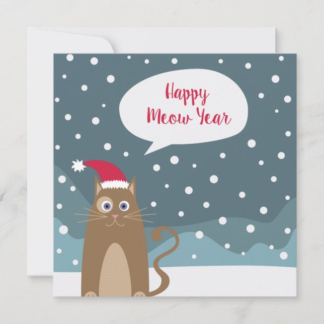 Cartoon Santa Cat in Schneeflocken, glückliches ne (Vorderseite)
