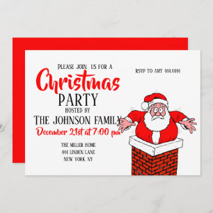 Cartoon Santa Claus got im Kamin stecken Einladung