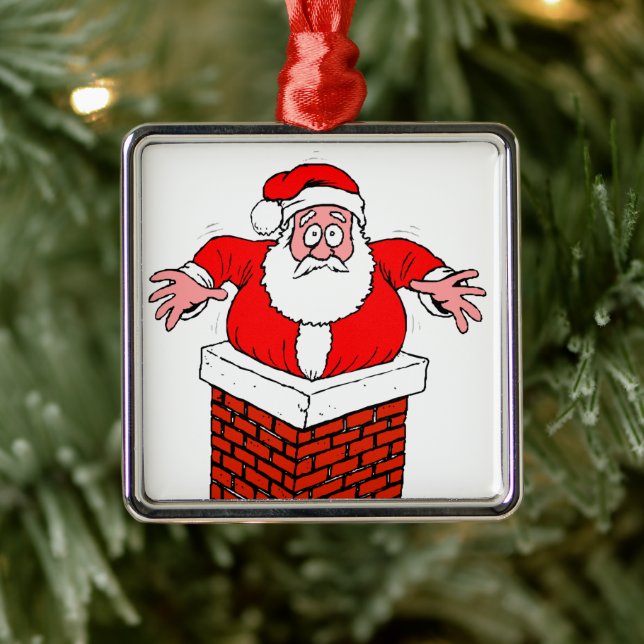 Cartoon Santa Claus got stuck in the chimney Ornament Aus Metall (Baum)