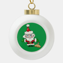 Cartoon Santa Claus Green Keramik Ball Christmas O Kugel-Ornament