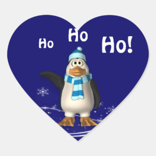 Cartoon Santa Claus Penguin Weihnachten Herz-Aufkleber