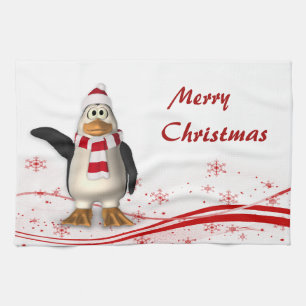 Cartoon Santa Claus Penguin Weihnachten Küchentuch