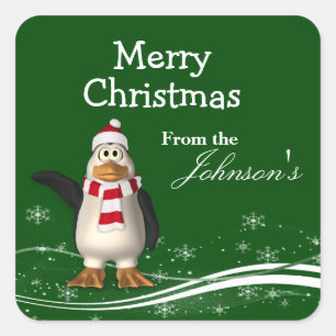 Cartoon Santa Claus Penguin Weihnachtsgeschenke Ta Quadratischer Aufkleber