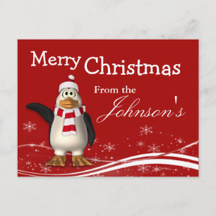 Cartoon Santa Claus Penguin Weihnachtsgrüße Feiertagspostkarte