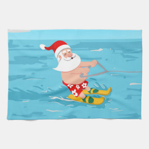 Cartoon Santa Claus water skiing Geschirrtuch