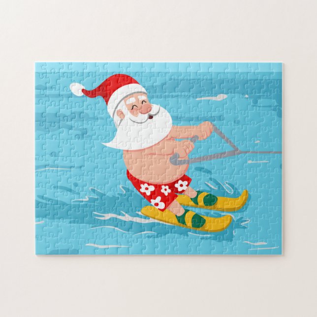 Cartoon Santa Claus water skiing Puzzle (Horizontal)