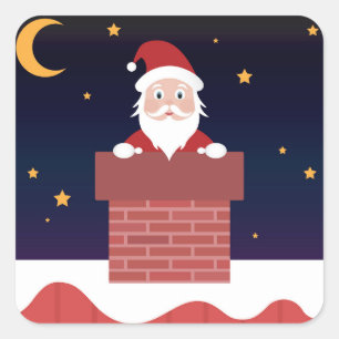 Cartoon Santa kommt am Weihnachtsabend in die Stad Quadratischer Aufkleber