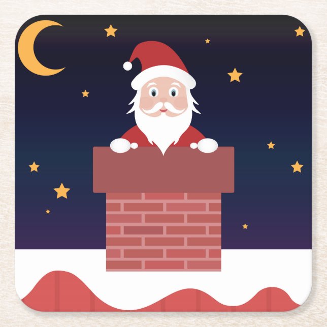 Cartoon Santa kommt am Weihnachtsabend in die Stad Rechteckiger Pappuntersetzer (Vorderseite)