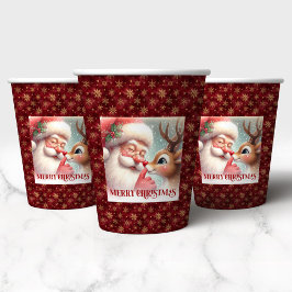 Cartoon Santa Rudolph Funny Christmas Paper Cups Pappbecher