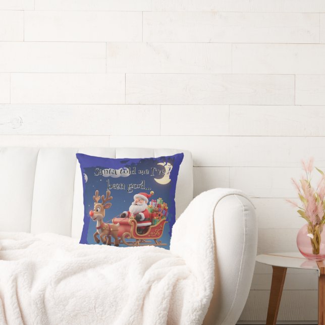 Cartoon Santa Sleigh Winter Throw Pillow Kissen (Liege)
