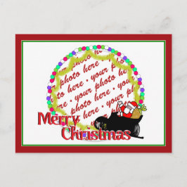 Cartoon Santa's Sleigh Ride Foto Frame Feiertagspostkarte