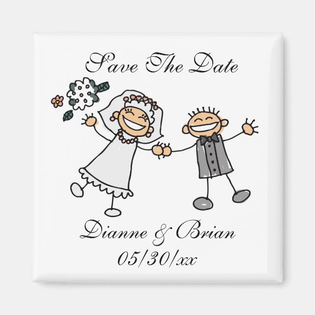 Cartoon Save the Date Individuelle Namen Bride Gro Magnet (Vorne)