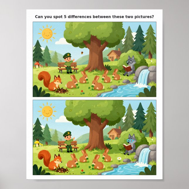 Cartoon Scene Spot the Difference Poster for Kids  (Vorne)