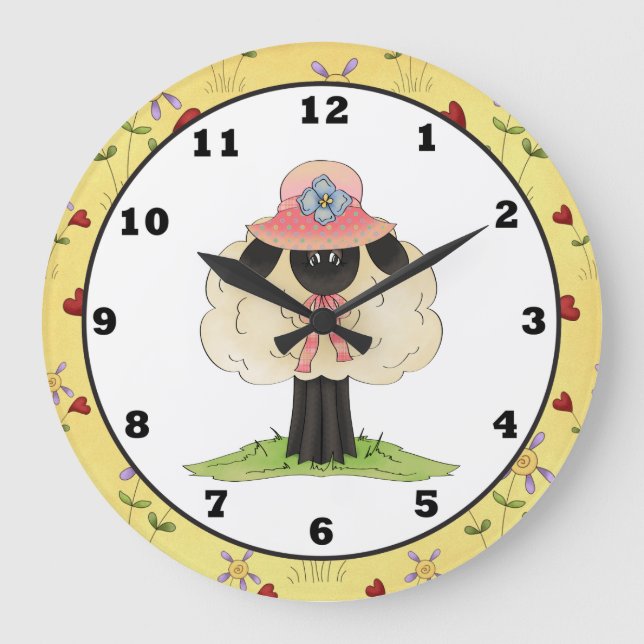 Cartoon-Schafuhr Große Wanduhr (Vorderseite)