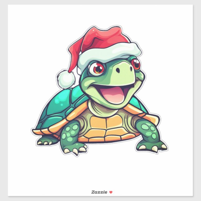 Cartoon Schildkröte, lachen, mit Weihnachtsmannmüt Aufkleber (Blatt)