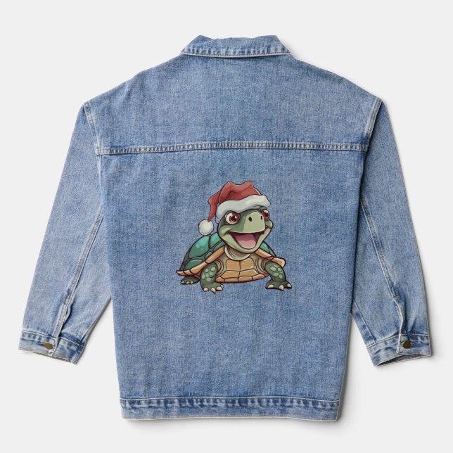Cartoon Schildkröte, lachen, mit Weihnachtsmannmüt Jeansjacke (Rückseite)