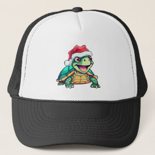 Cartoon Schildkröte, lachen, mit Weihnachtsmannmüt Truckerkappe