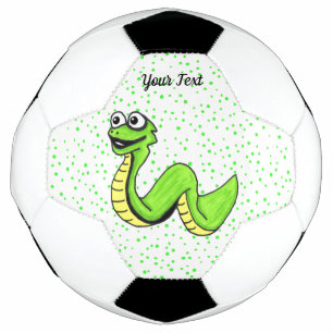 Cartoon Schlange Lebendes Grüngelb auf Polka Dots Fußball