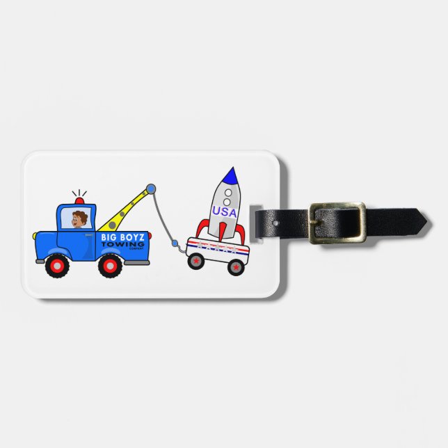 Cartoon-Schleppseil-LKW und Fahrer Gepäckanhänger (Vorderseite horizontal)