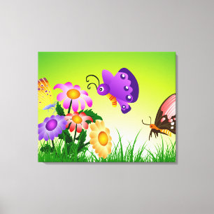 Cartoon Schmetterlinge auf Blume Leinwand