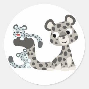 Cartoon-Schnee-Leopard und CUB-Aufkleber Runder Aufkleber