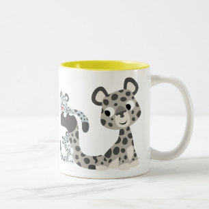 Cartoon-Schnee-Leopard und CUB-Tasse Zweifarbige Tasse