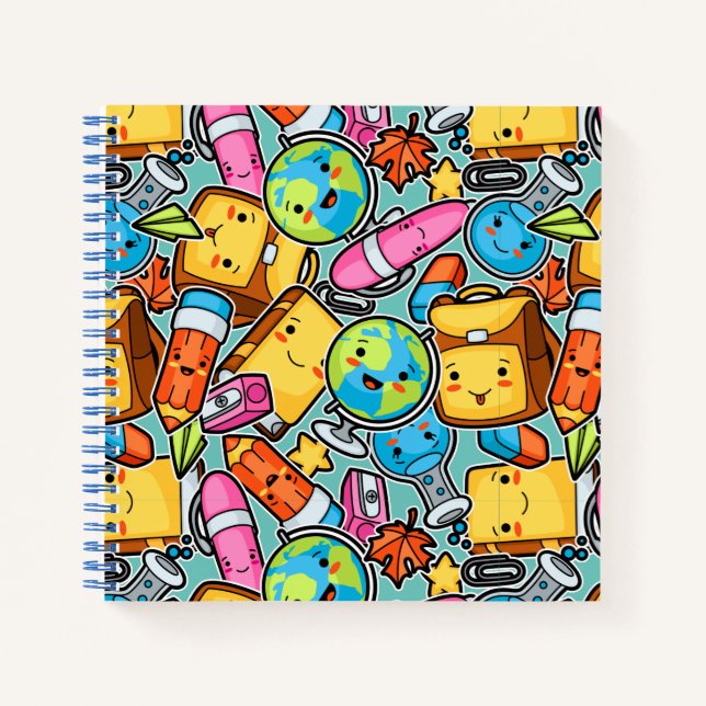 Cartoon School Pattern Notizbuch (Vorderseite)