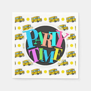 Cartoon-Schulbus, Gelb & Weiß-Polka-Punkte Serviette