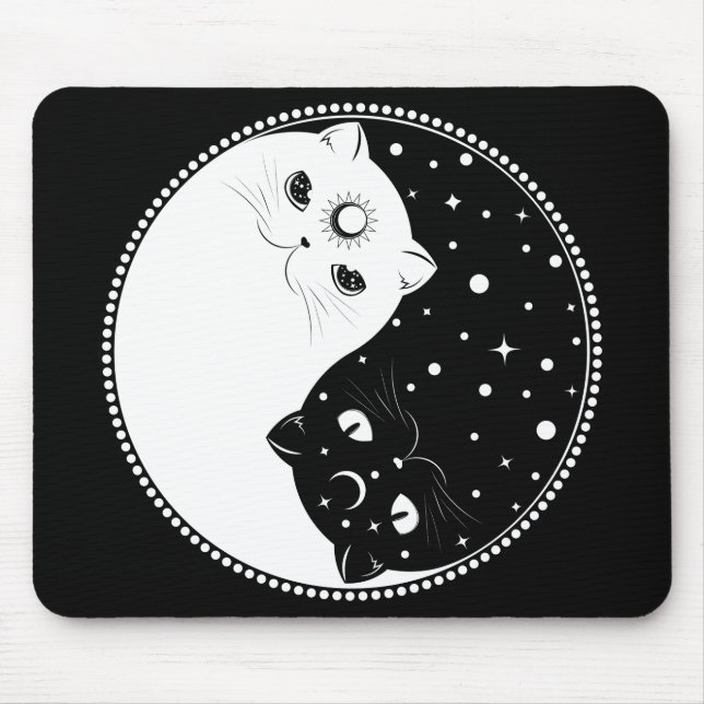 Cartoon, schwarz-weiße Katzen, Yin-Yang-Zeichen Mousepad (Vorne)