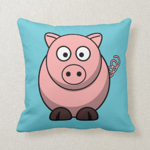Cartoon-Schwein auf Aqua Kissen