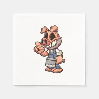 Cartoon Schwein tragen eine Maske und machen die S Serviette