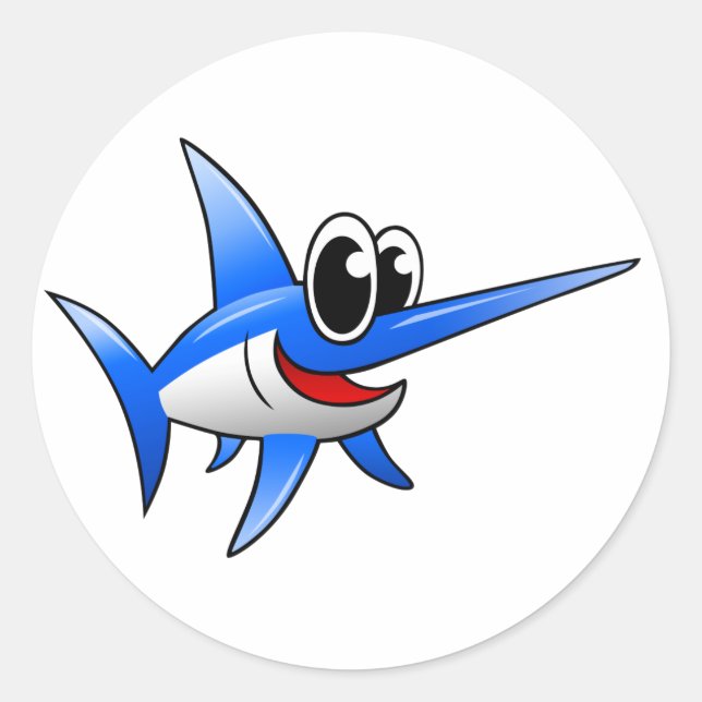 Cartoon Schwertfisch Runder Aufkleber (Vorderseite)