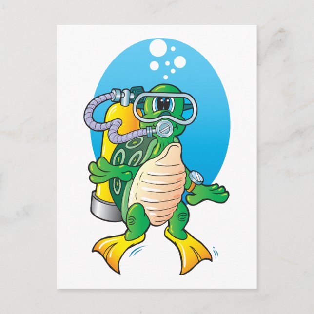 Cartoon Scuba Turtle Postkarte (Vorderseite)