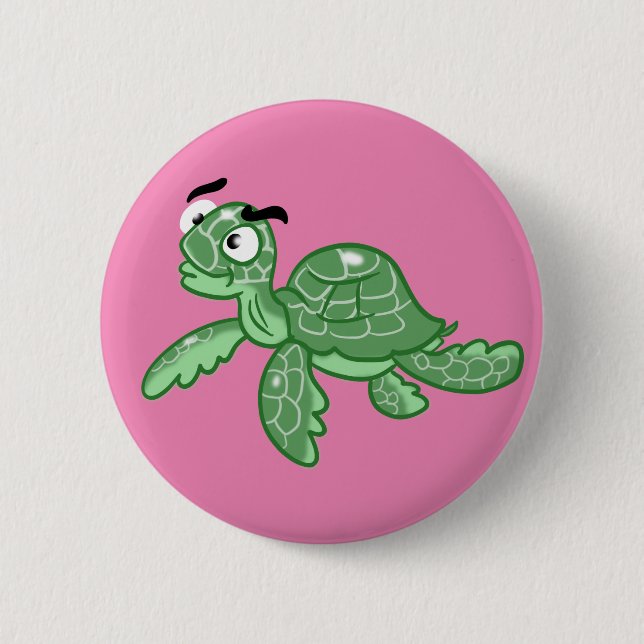 Cartoon Sea Turtle Button (Vorderseite)