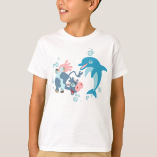 Cartoon Seacow und Delphin Kinder T - Shirt