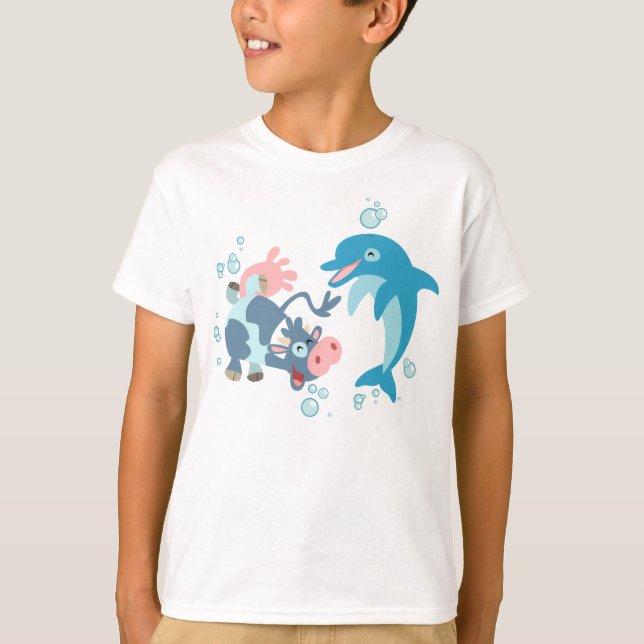 Cartoon Seacow und Delphin Kinder T - Shirt (Vorderseite)