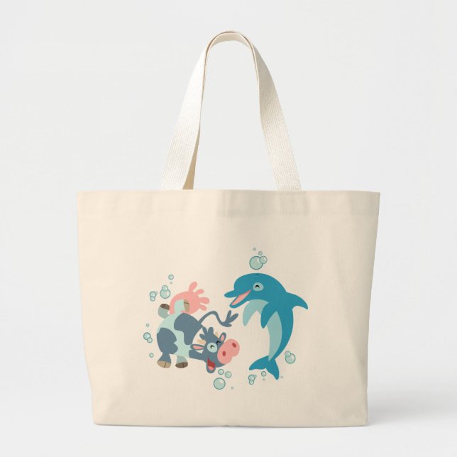 Cartoon Seacow und Dolphin Bag Jumbo Stoffbeutel (Vorne)